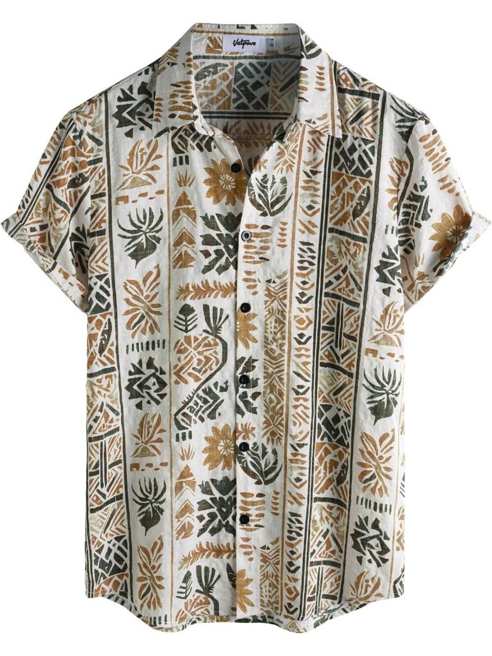 Men's Brown/White Hawaiian Short Sleeve Button Down Tropical Floral Beach Shirt